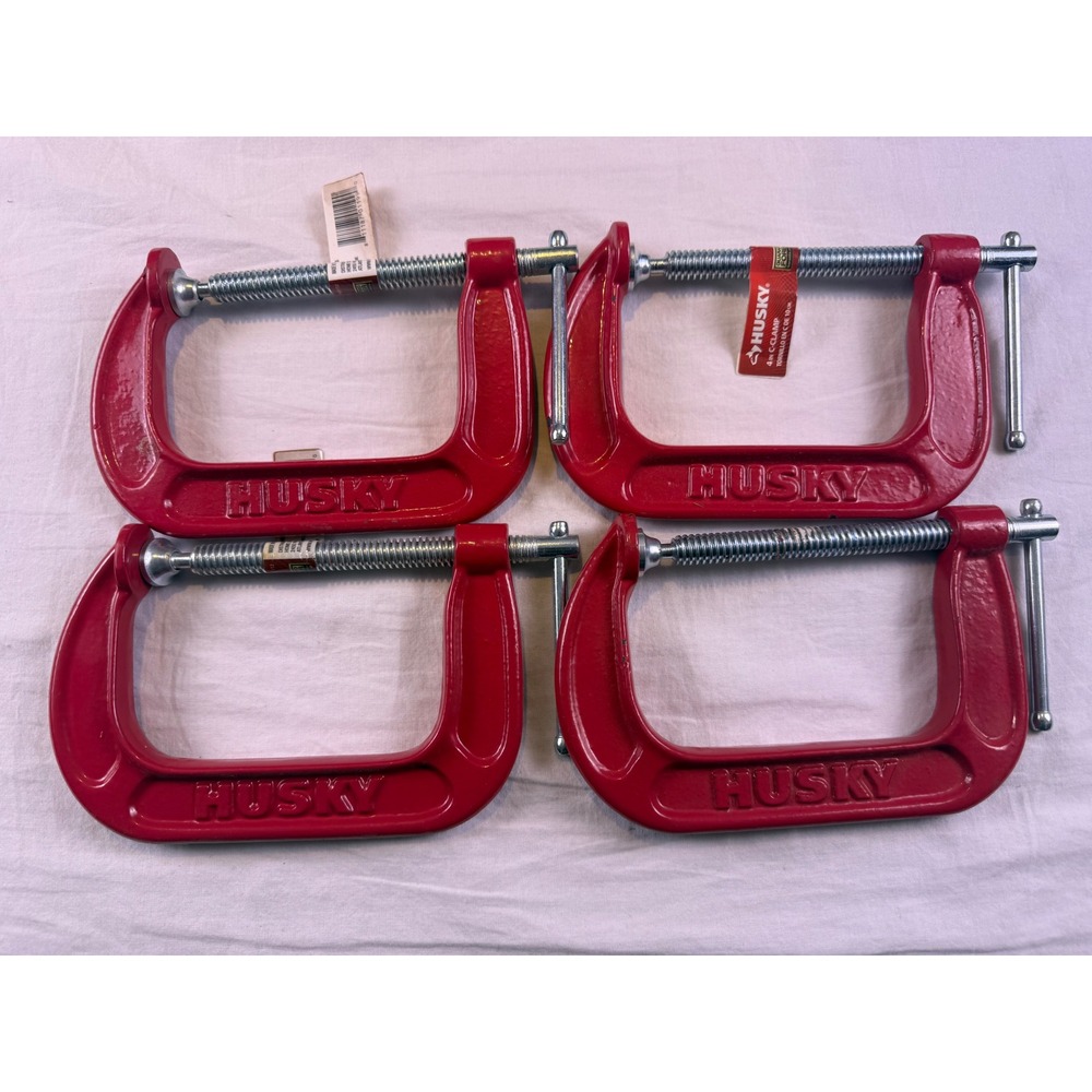 Husky C-Clamp Set 4" Red NEW 4-Piece Heavy Duty Ductile Iron